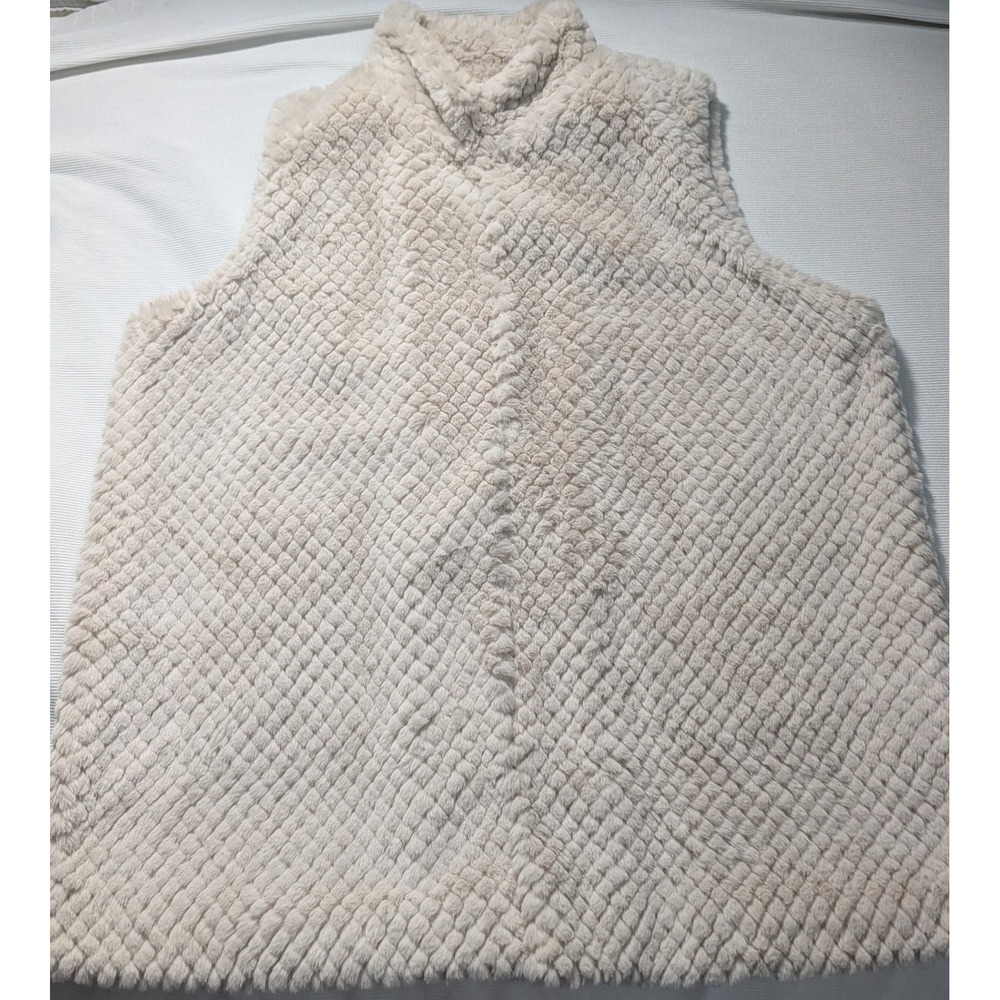 Indigo Soul Womens 2XL Cream Faux Fur Textured Diamond Pattern Vest Hook Closure